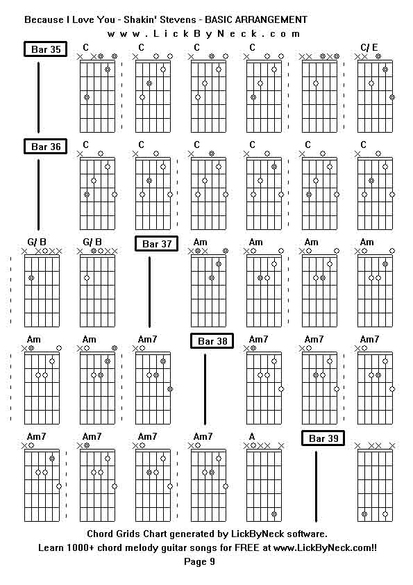 Chord Grids Chart of chord melody fingerstyle guitar song-Because I Love You - Shakin' Stevens - BASIC ARRANGEMENT,generated by LickByNeck software.